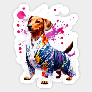 Vibrant Dachshund in Colorful Kimono Inspired by Japanese Culture Sticker